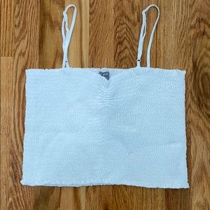 Aerie White Shirred Cropped Tank